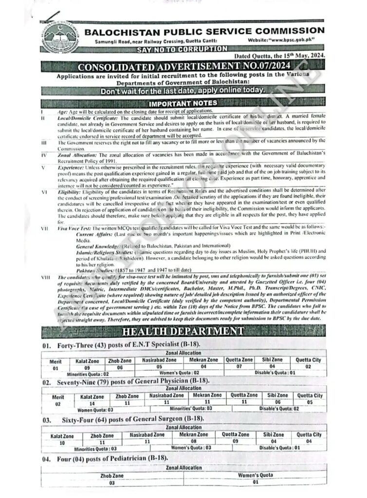 Balochistan Public Service Commission Job 2024-ApplyforJob