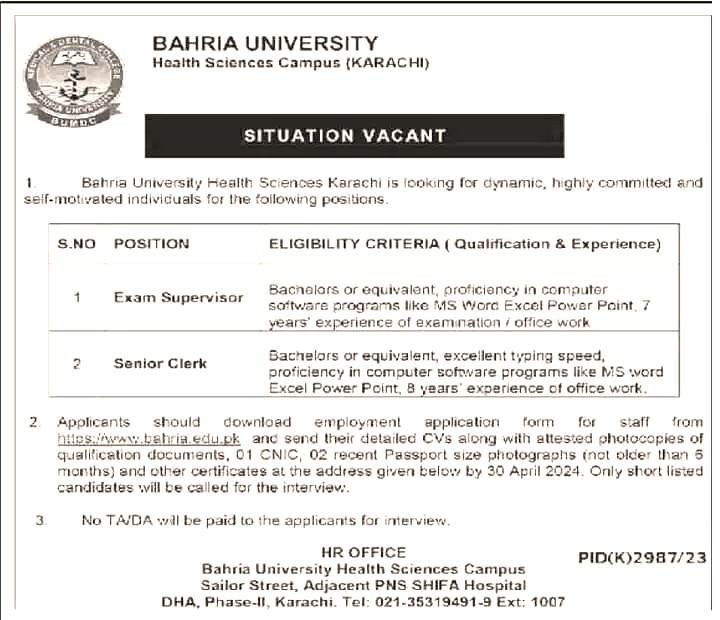 Bahria University Karachi Jobs 2024-ApplyforJob