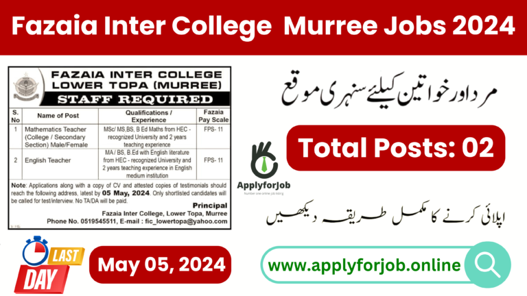 Fazaia Inter College Lower Topa Murree Jobs 2024-ApplyforJob