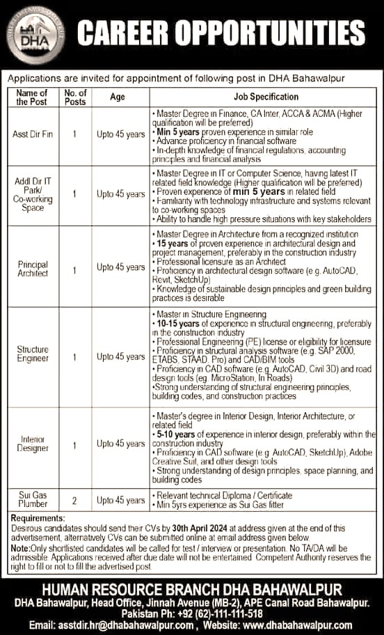 Latest DHA Bahawalpur Jobs 2024 in Pakistan-ApplyforJob