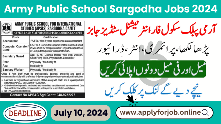 Army Public School Sargodha Jobs 2024-ApplyforJob