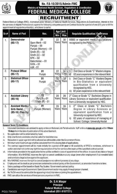 Federal Medical College Islamabad Jobs 2024-ApplyforJob