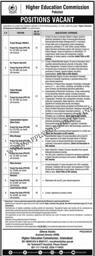 Higher Education Commission HEC Jobs 2024-ApplyforJob