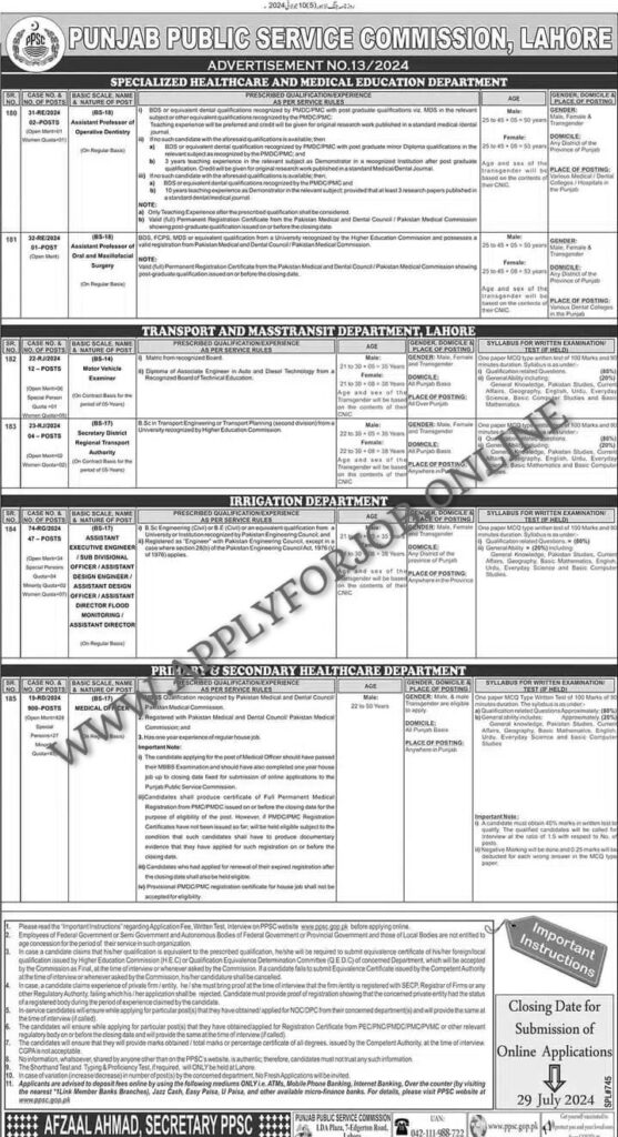 Latest PPSC Jobs 2024 Advertisement No.13-ApplyforJob