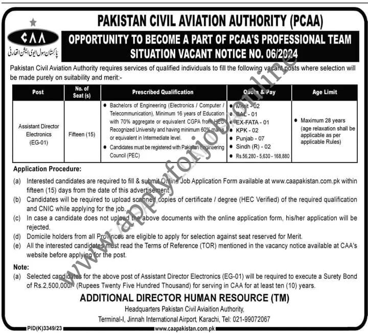 Pakistan Civil Aviation Authority PCAA Jobs 2024-Applyforjob