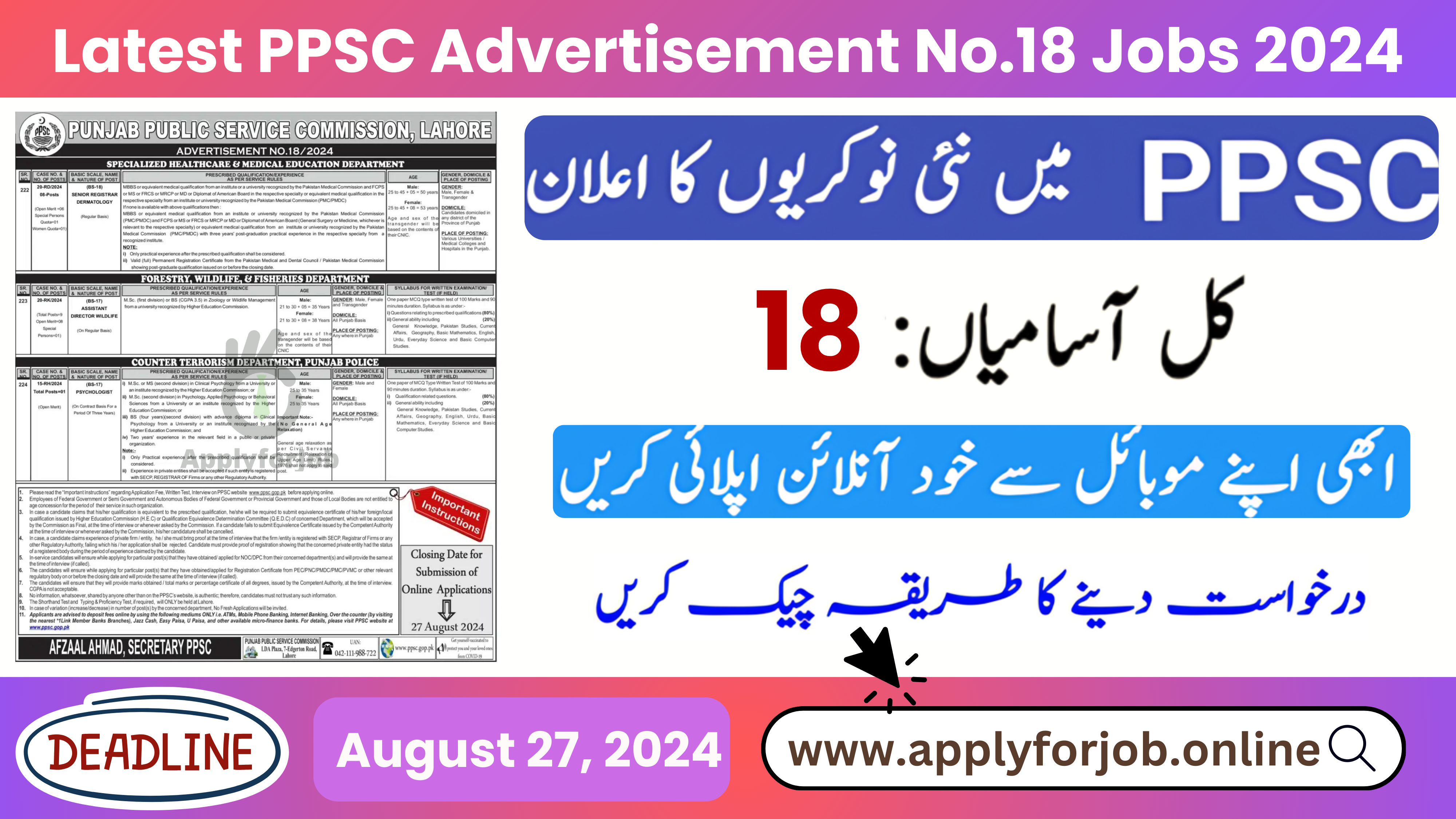 Latest PPSC Advertisement No.18 Jobs 2024-ApplyforJob