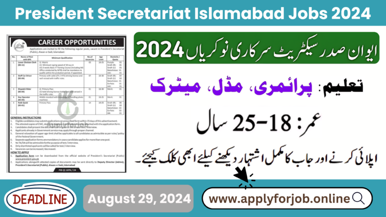 President Secretariat Islamabad Jobs 2024-ApplyforJob