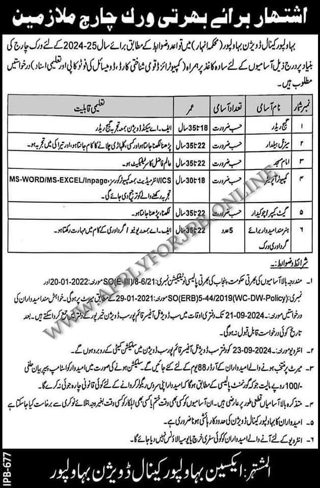 Canal Division Bahawalpur Jobs 2024-ApplyforJob