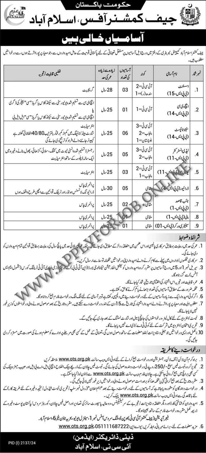 Chief Commissioner Office Islamabad Jobs 2024-ApplyforJob