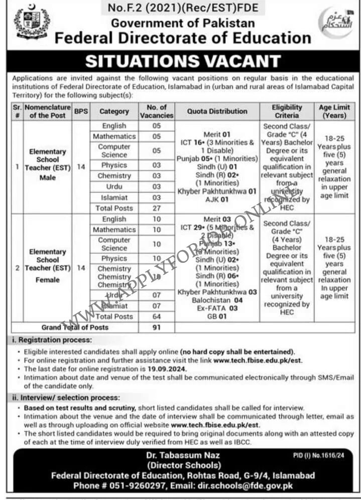 Federal Directorate of Education FDE Jobs 2024-ApplyforJob