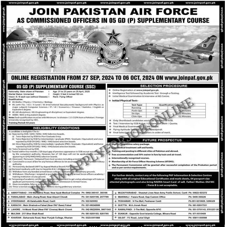 Pakistan Air Force GD Pilot Jobs 2024-ApplyforJob