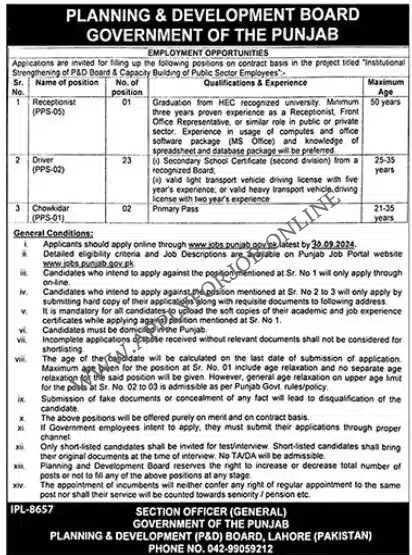 Planning & Development Board Punjab Jobs 2024-ApplyforJob