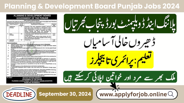 Planning & Development Board Punjab Jobs 2024-ApplyforJob