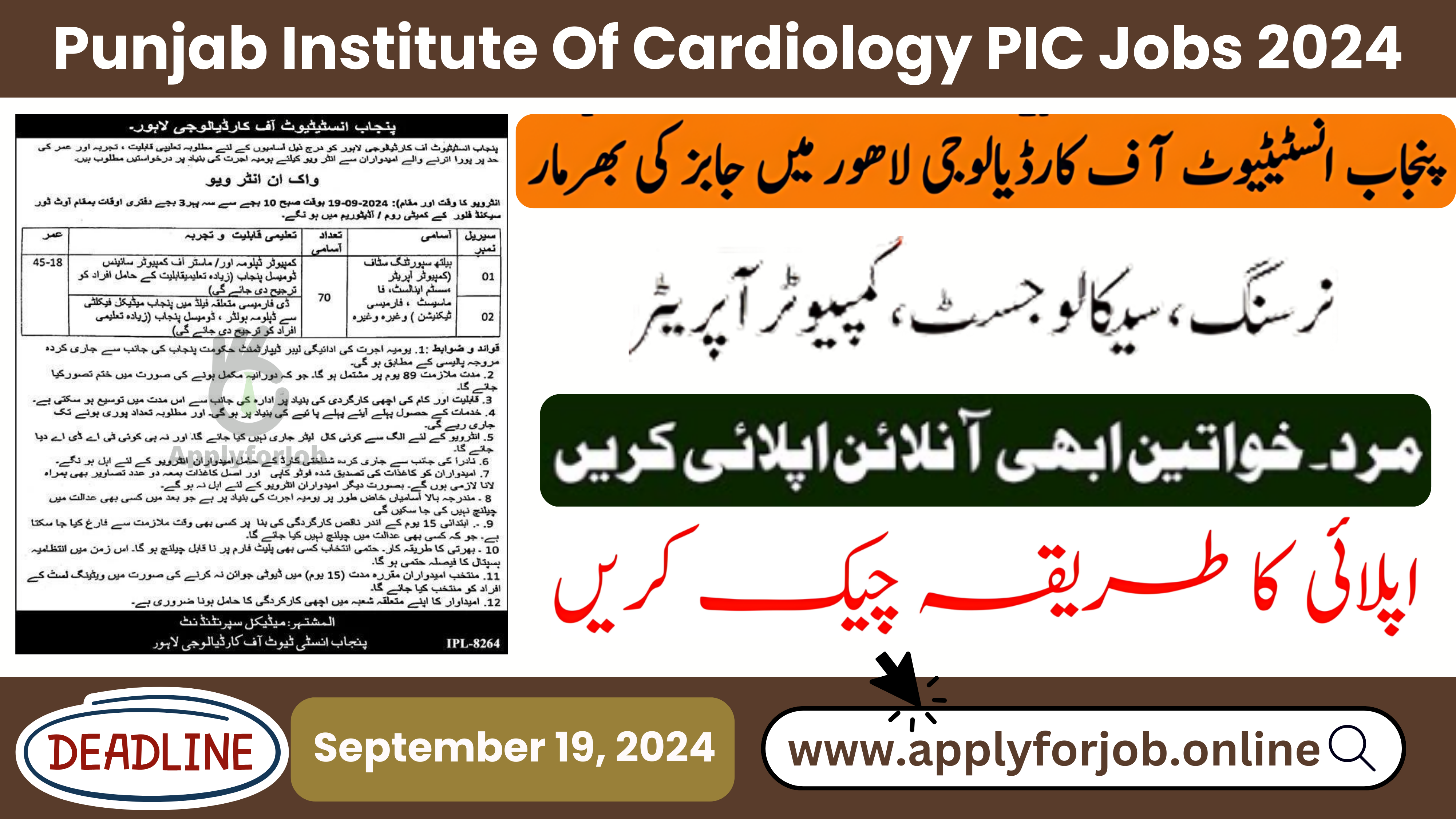 Punjab Institute Of Cardiology PIC Jobs 2024-ApplyforJob