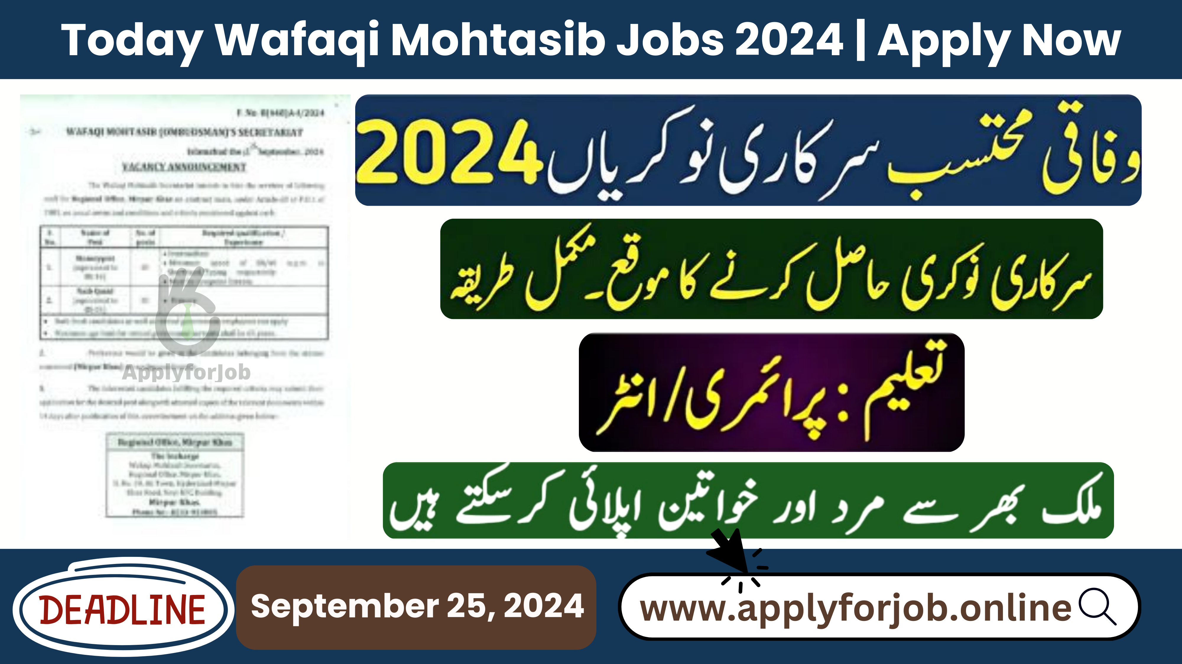 Today Wafaqi Mohtasib Jobs 2024 Apply Now-ApplyforJob