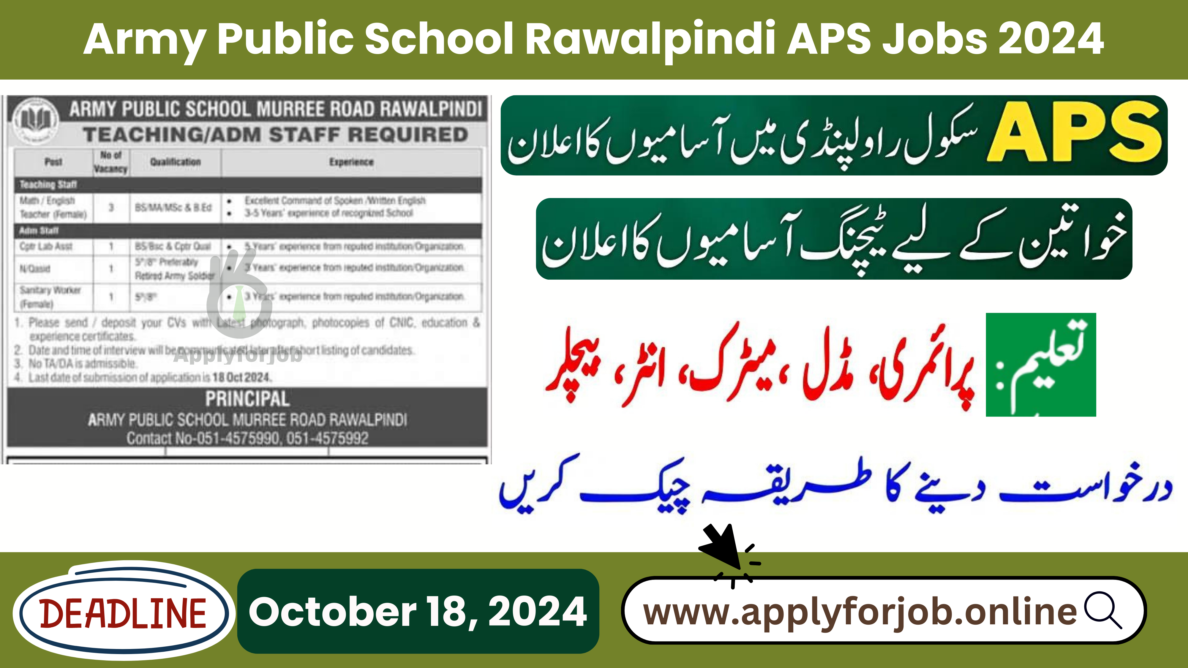 Army Public School Rawalpindi APS Jobs 2024-ApplyforJob