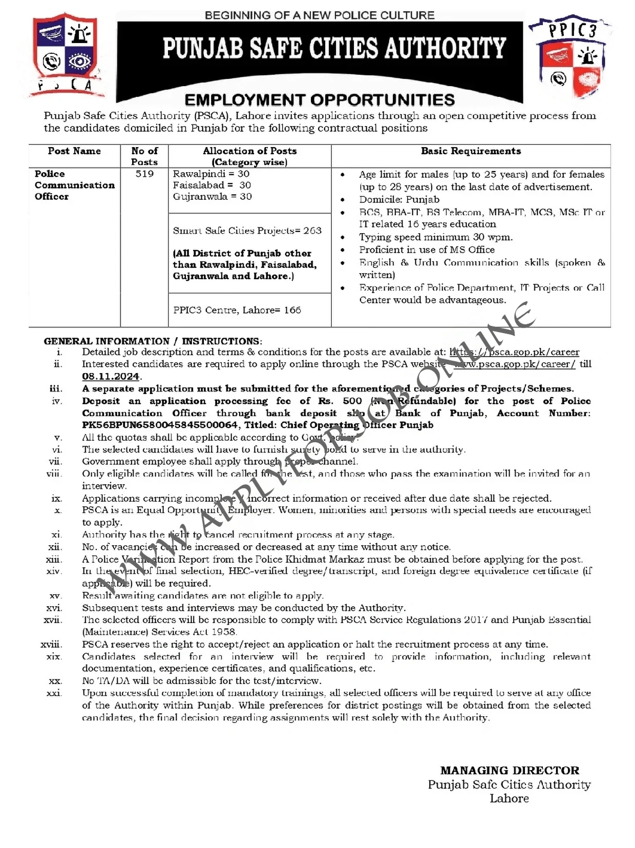 Punjab Police Safe CIty Authority Jobs 2024-ApplyforJob